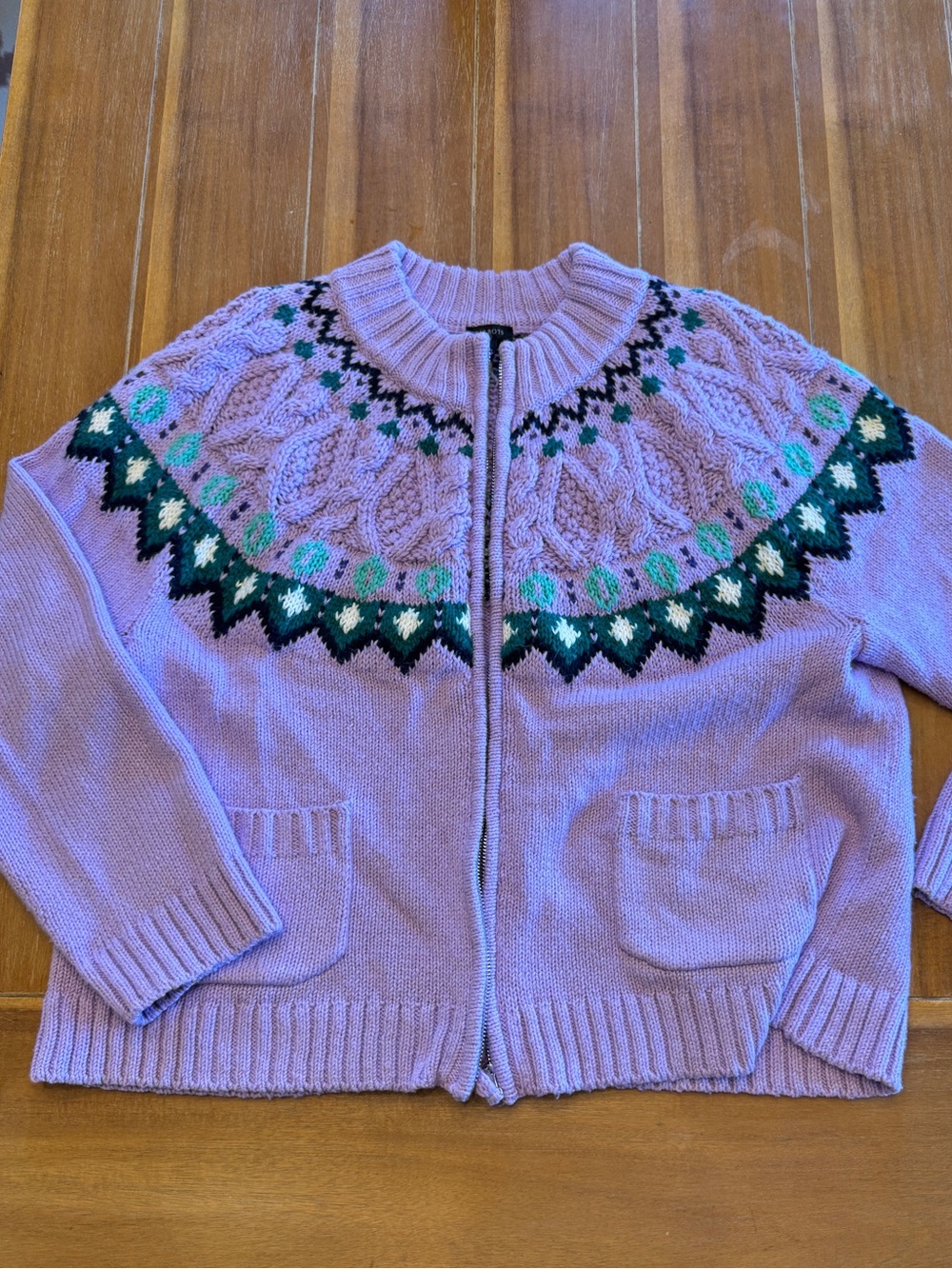 Talbots Lilac Cable-Knit Zip Cardigan Sweater XL
